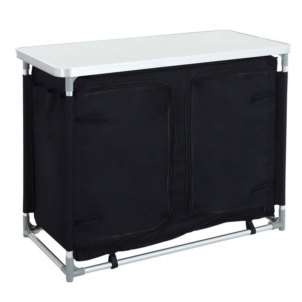 Black/Grey Portable Camping Kitchen Table Cabinet Storage