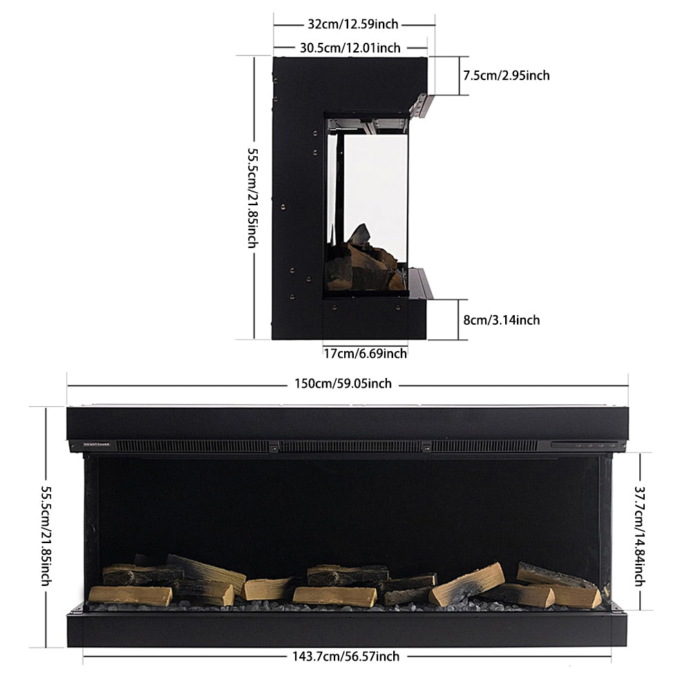 60/70-inch 3-Sided Smart Electric Fireplace