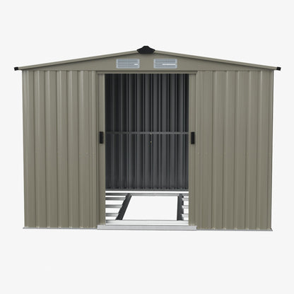 8x8FT Apex Roof Metal Garden Storage Shed with Sliding Door