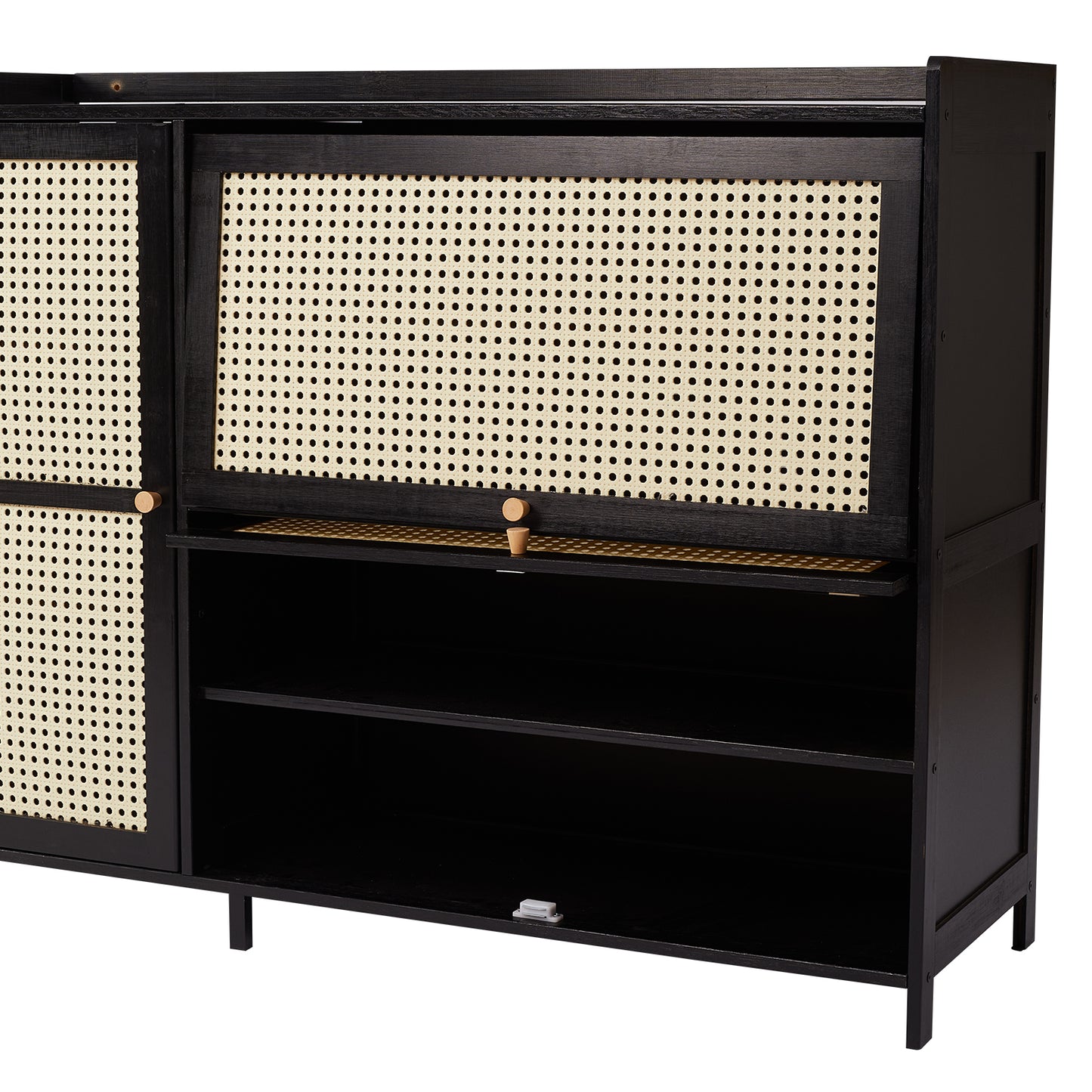 3-Door Rattan-Style Shoe Cabinet with Flip-Down Storage