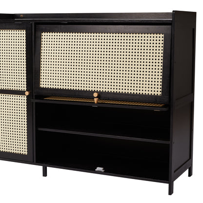 3-Door Rattan-Style Shoe Cabinet with Flip-Down Storage