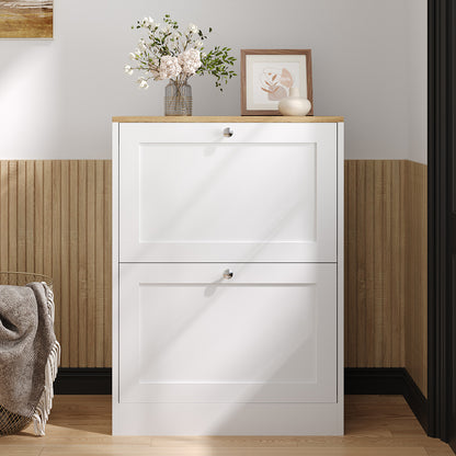Wooden 2 Drawer Flip Down Shoe Cabinet