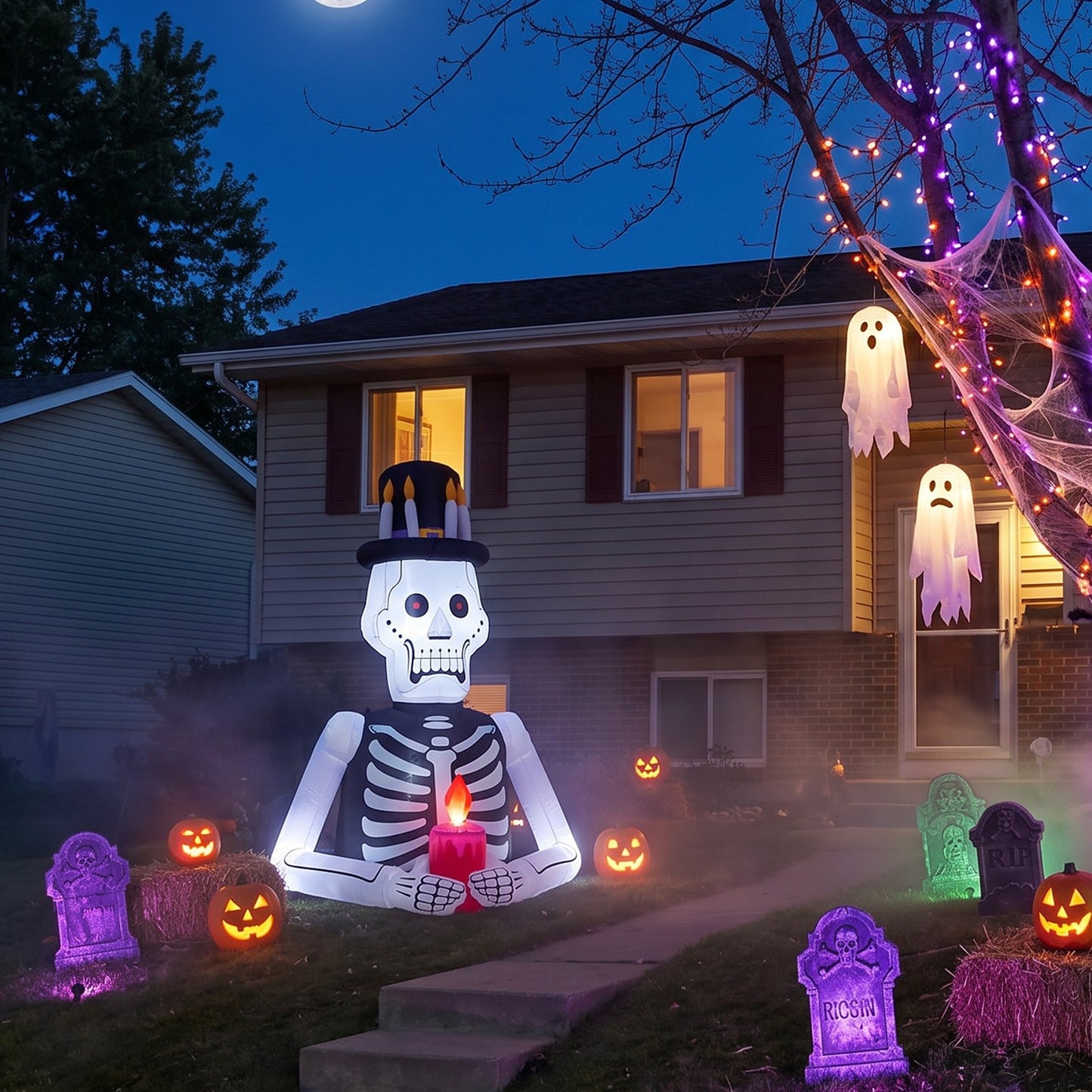 6.2FT Halloween Inflatable Gentleman Skeleton Decoration with Built-in Lights