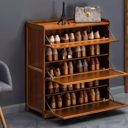 3-Tier Bamboo Shoe Storage Cabinet with Flip-Down Drawers