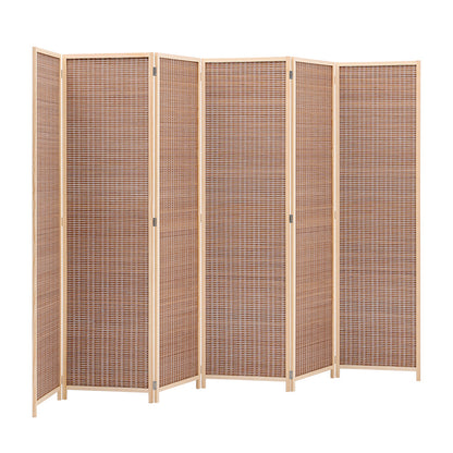 Brown Bamboo Woven 6-Panel Folding Room Divider