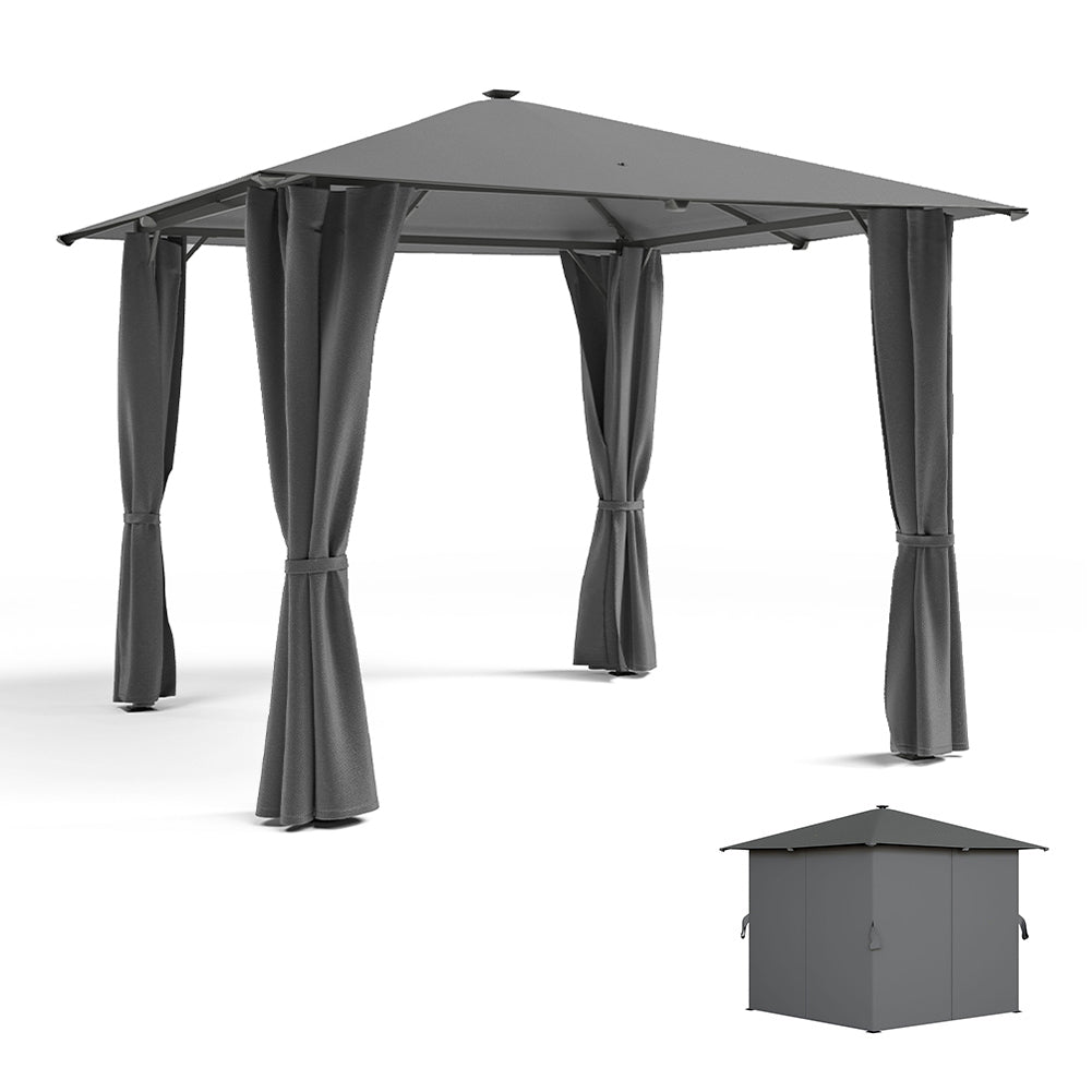 10ft W Garden Sheds Dark Grey Metal Gazebo With Lights