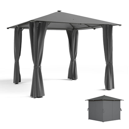 10ft W Garden Sheds Dark Grey Metal Gazebo With Lights