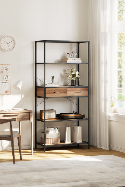 5-Tier Wooden Book Shelf with Drawers