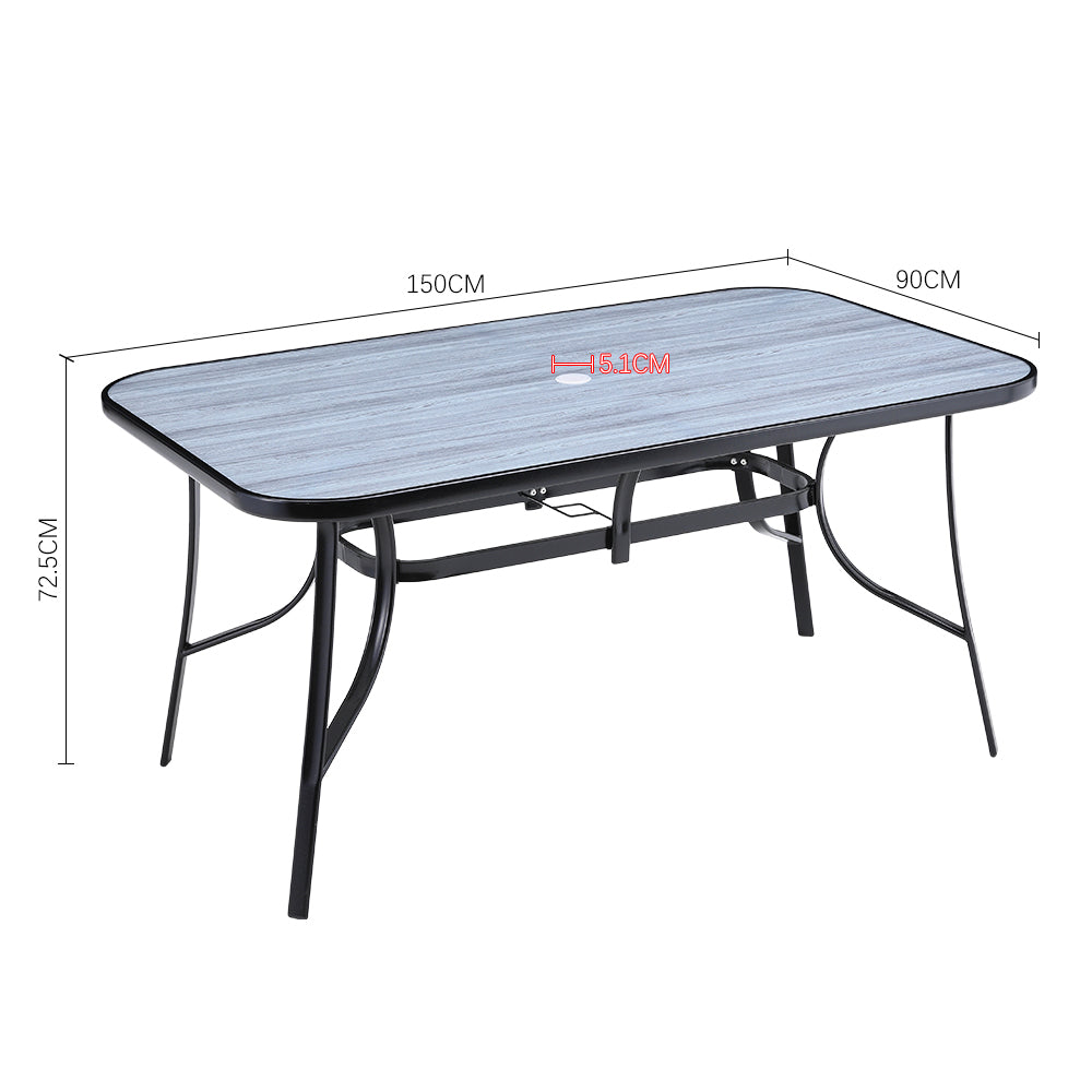 Garden Tempered Glass Wood Grain Coffee Table With Parasol Hole