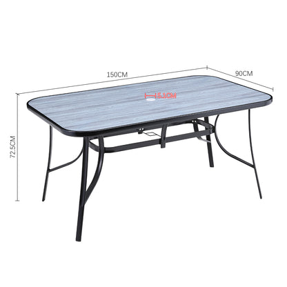 Garden Tempered Glass Wood Grain Coffee Table With Parasol Hole