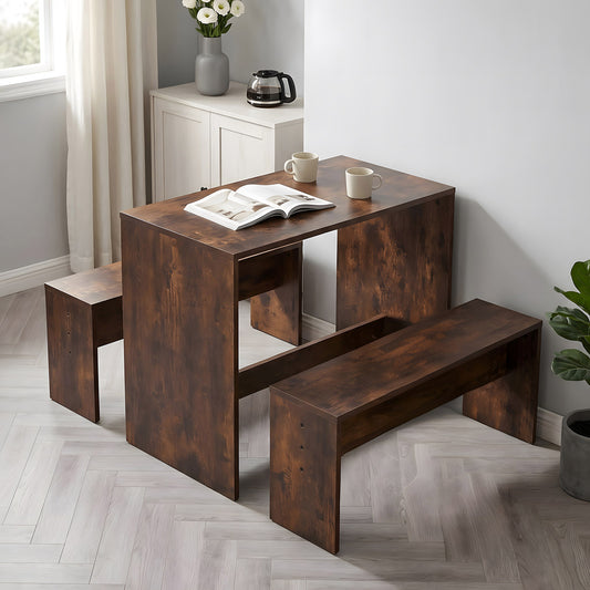 Retro Dining Table Set with 2 Stools