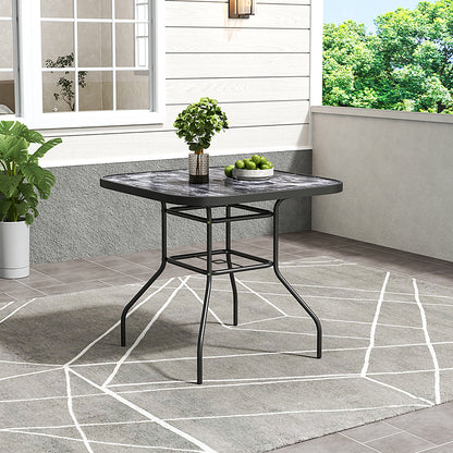 Black Garden Square Marble Patio Table With Umbrella Hole