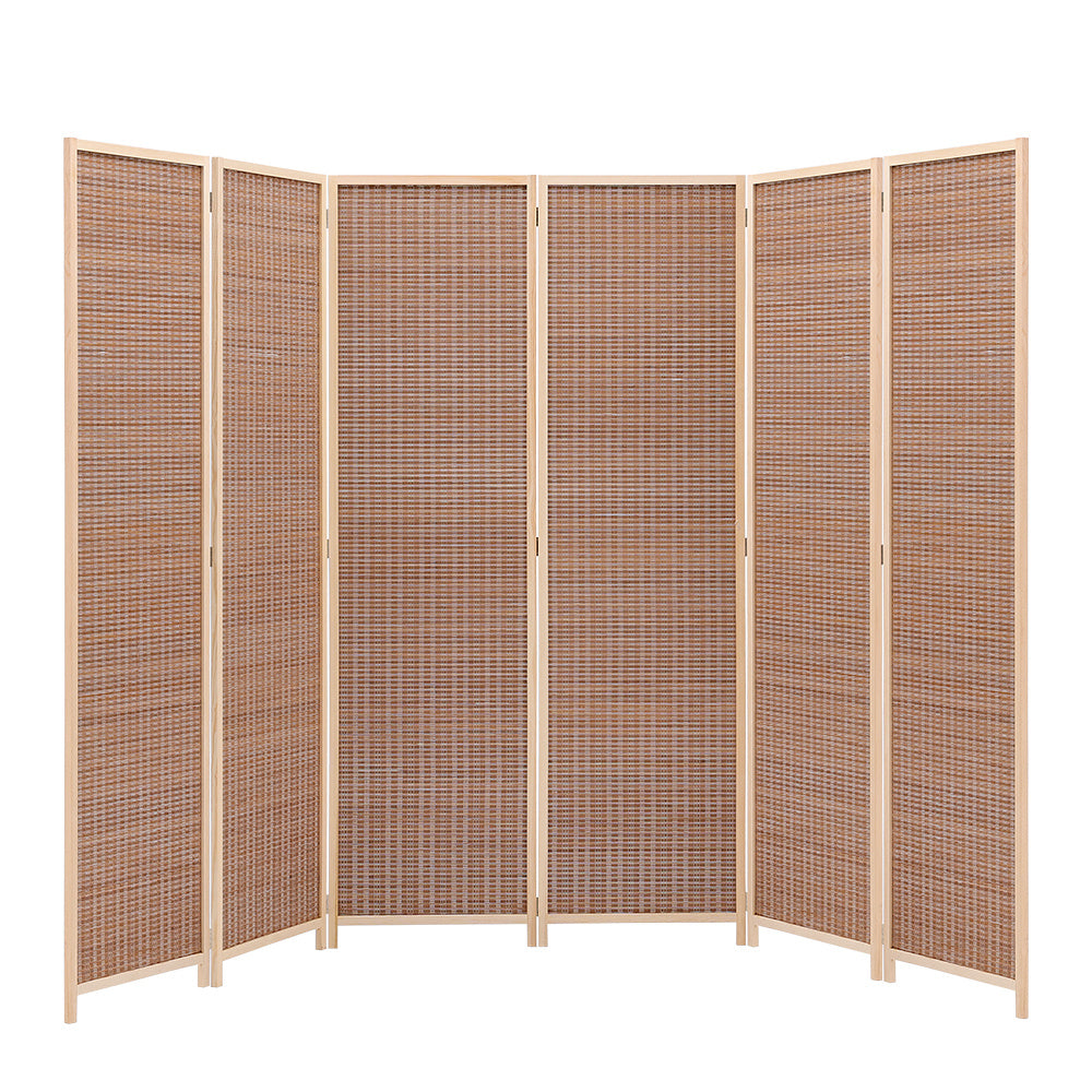 Brown Bamboo Woven 6-Panel Folding Room Divider