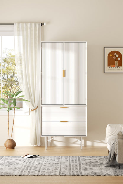 White Striped Wardrobe Storage Cabinet