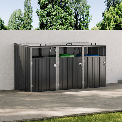 8x7ft Grey Wood Effect Metal Garden Storage Shed Pent Roof