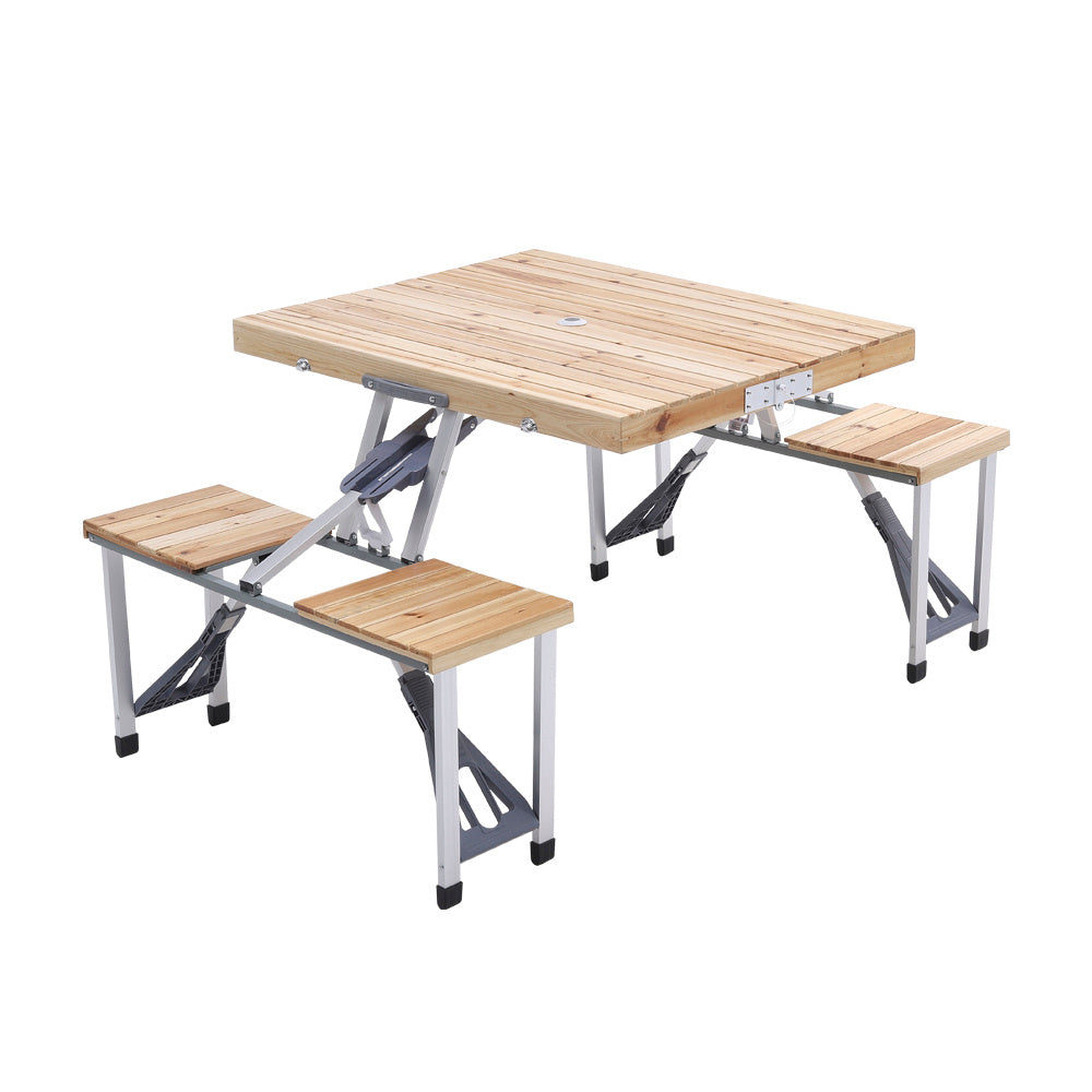 Outdoor Solid Wood Foldable Table Benches Set