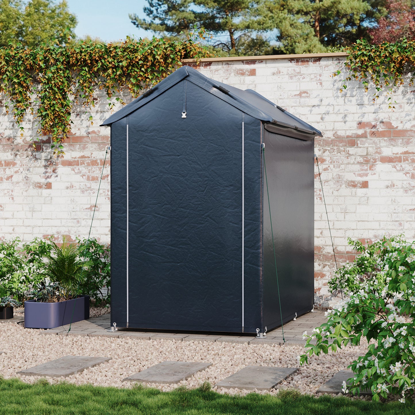 Dark Grey Outdoor Storage Shelter with Waterproof PE Cover