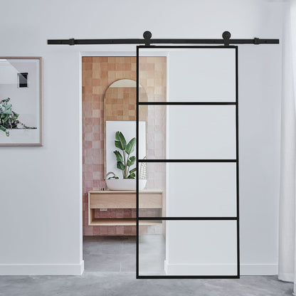 4 Lites Black Framed Transparent Glass Sliding Door without Sliding Hardware Kit
