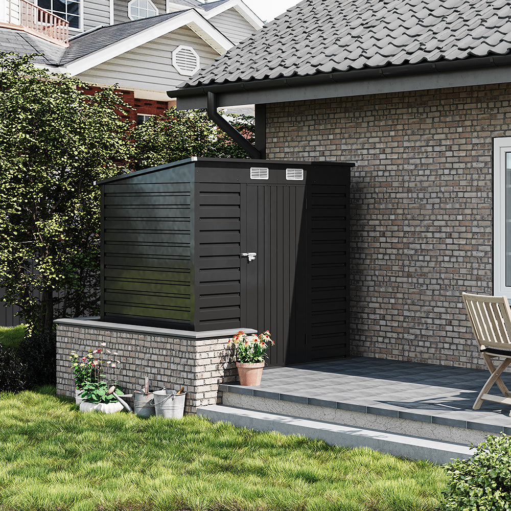 Charcoal Black/Grey Wide Metal Garden Storage Shed with Lockable Door