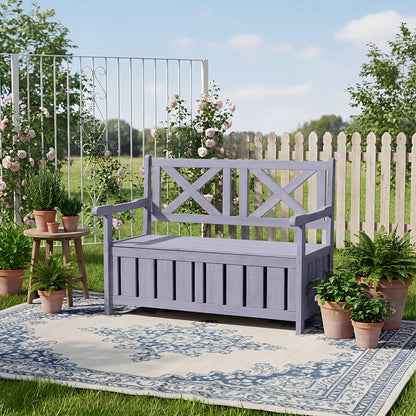 Outdoor Wooden Storage Bench with Backrest