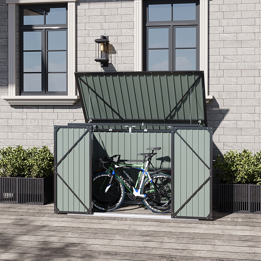200CM Wide Outdoor Metal Garbage Storage Shed with Hinged Lid