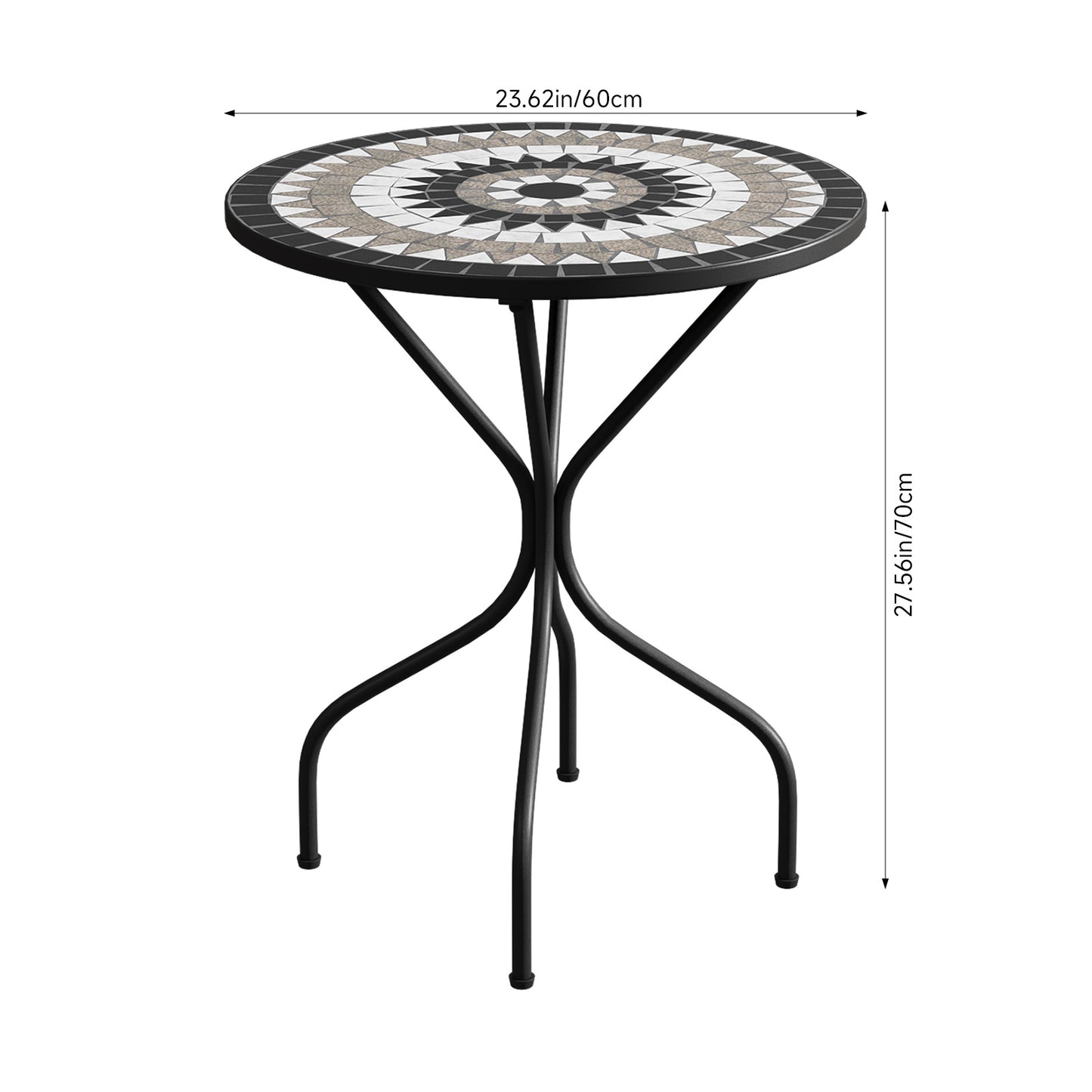 3 Piece Black Aluminium Garden Bistro Set with Mosaic Table Top
