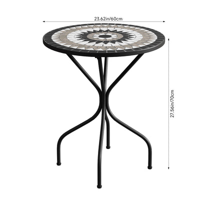 3 Piece Black Aluminium Garden Bistro Set with Mosaic Table Top