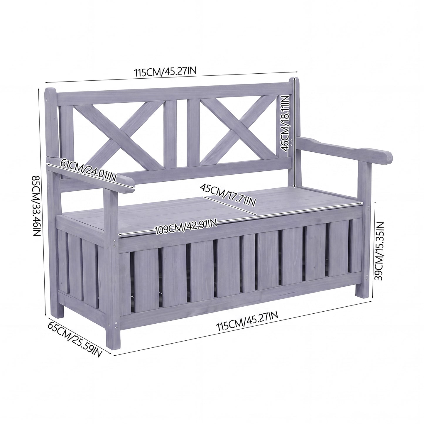 Outdoor Wooden Storage Bench with Backrest