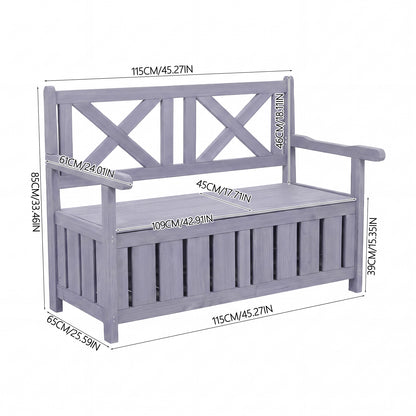Outdoor Wooden Storage Bench with Backrest