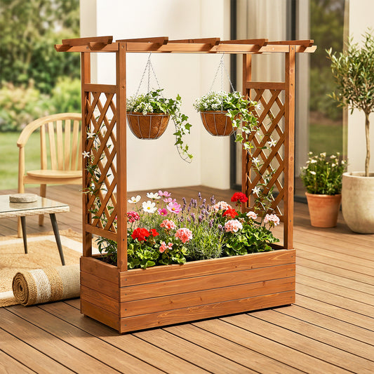 Raised Garden Bed with Side Trellis and Hanging Roof