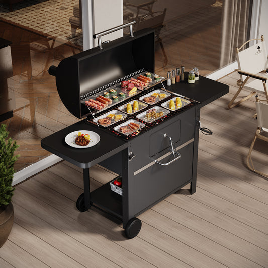 Outdoor Carbon Steel Grill with Smoke Stack