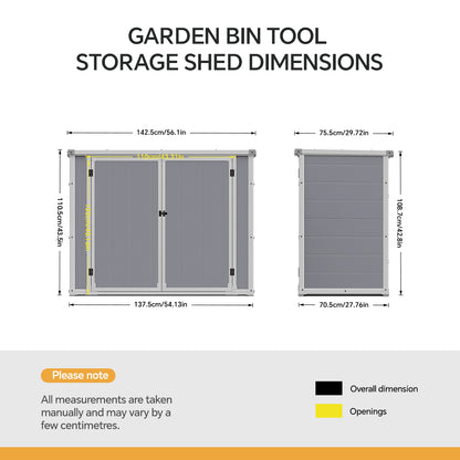 5x2ft Grey Aluminum Alloy Garden Bin Storage Shed