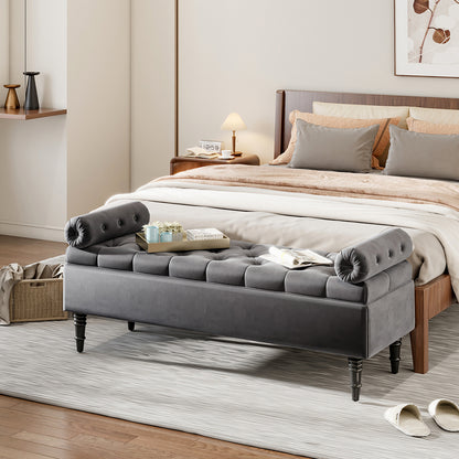 Grey/Beige Flip Top Storage Bench with Side Arms