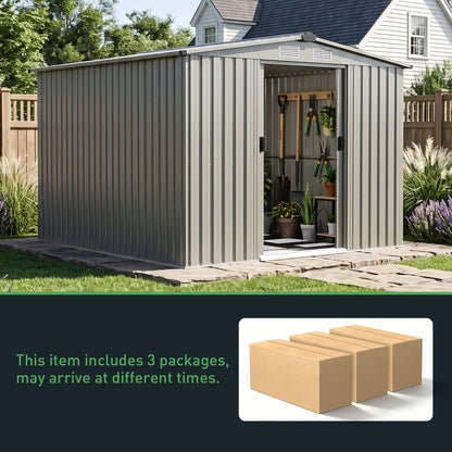 8x8FT Apex Roof Metal Garden Storage Shed with Sliding Door