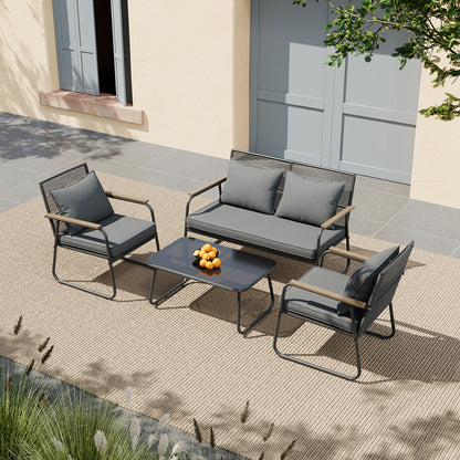 4 Seater PE Rattan Patio Conversation Garden Furniture Set