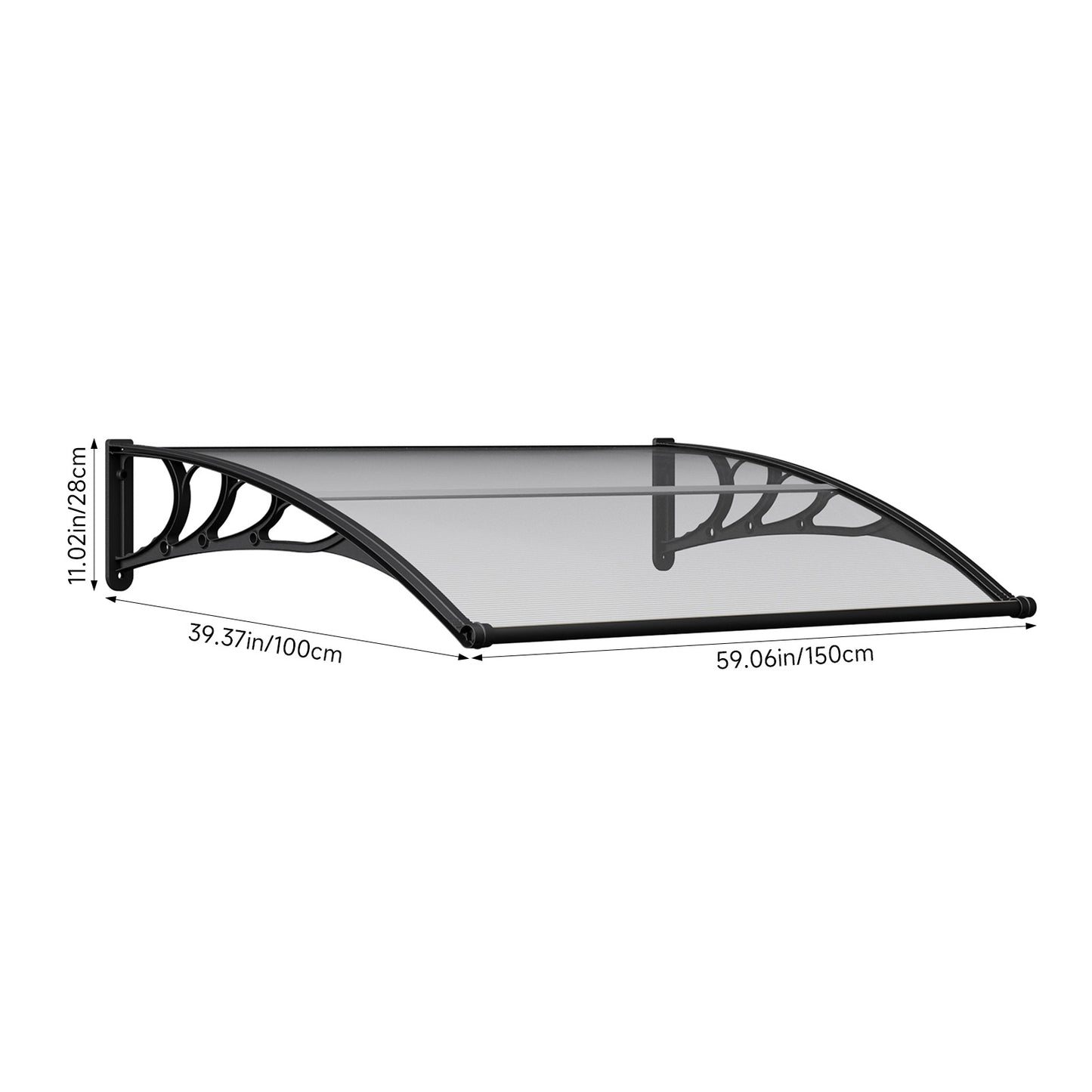 Black Outdoor Door Canopy Window Awning with Drainage Channel