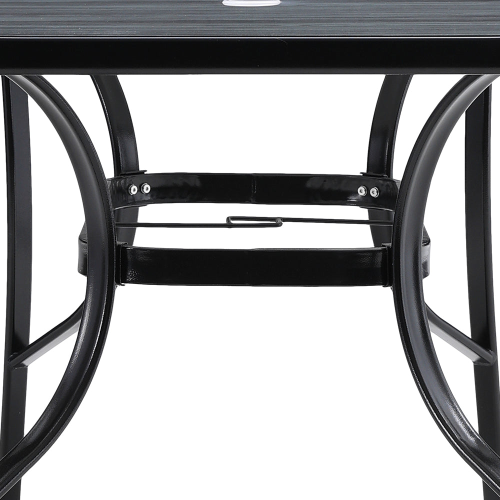 Garden Tempered Glass Wood Grain Coffee Table With Parasol Hole