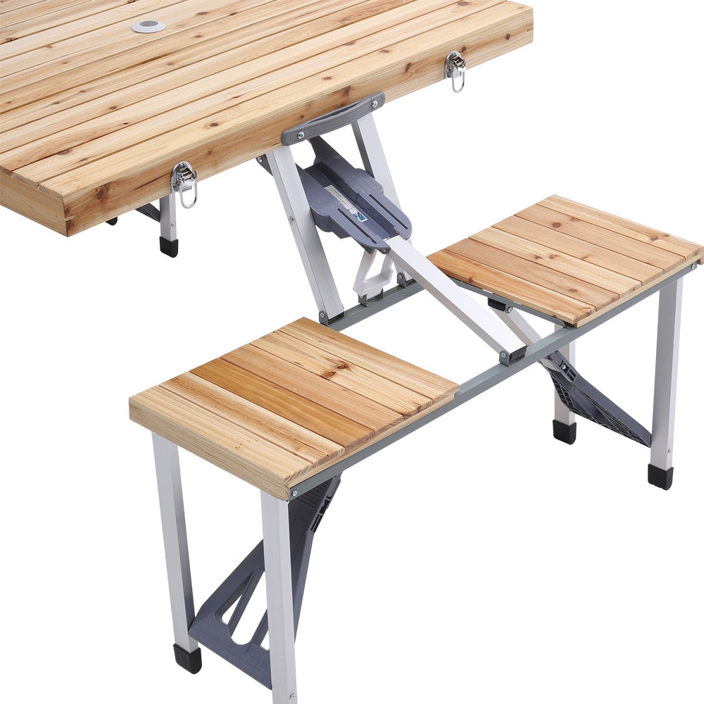 Outdoor Solid Wood Foldable Table Benches Set