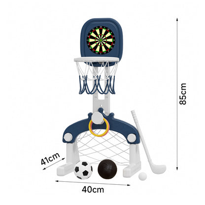 5-in-1 Kids Basketball Hoop with Basketball, Football, Golf, Ring Toss and Dartboard Playset