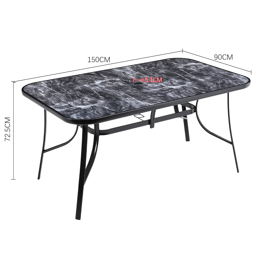 Black Garden Square Marble Patio Table With Umbrella Hole