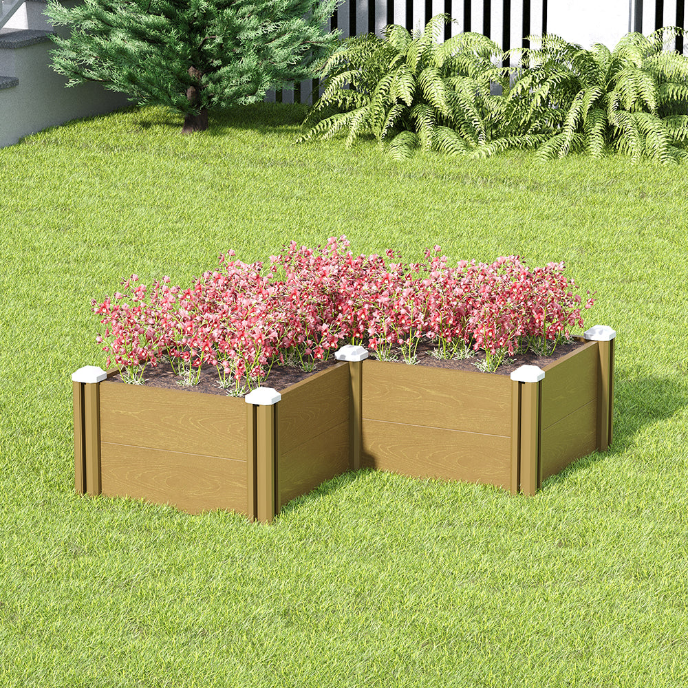 Plastic Wood-Grain Raised Garden Bed Planter