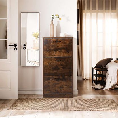 3-Tier Wooden Shoe Storage Cabinet with Flip-Down Drawers