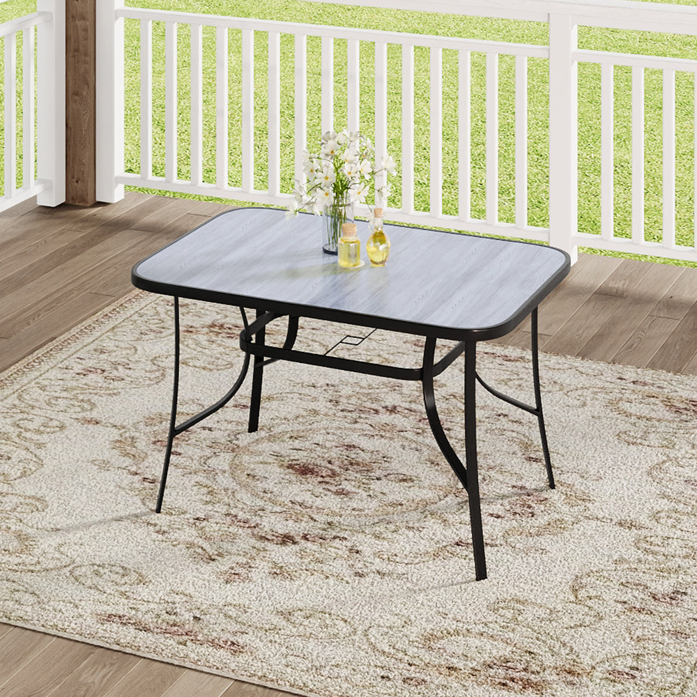 Garden Tempered Glass Wood Grain Coffee Table With Parasol Hole