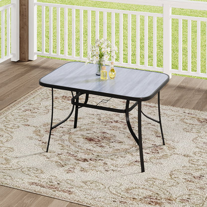 Garden Tempered Glass Wood Grain Coffee Table With Parasol Hole
