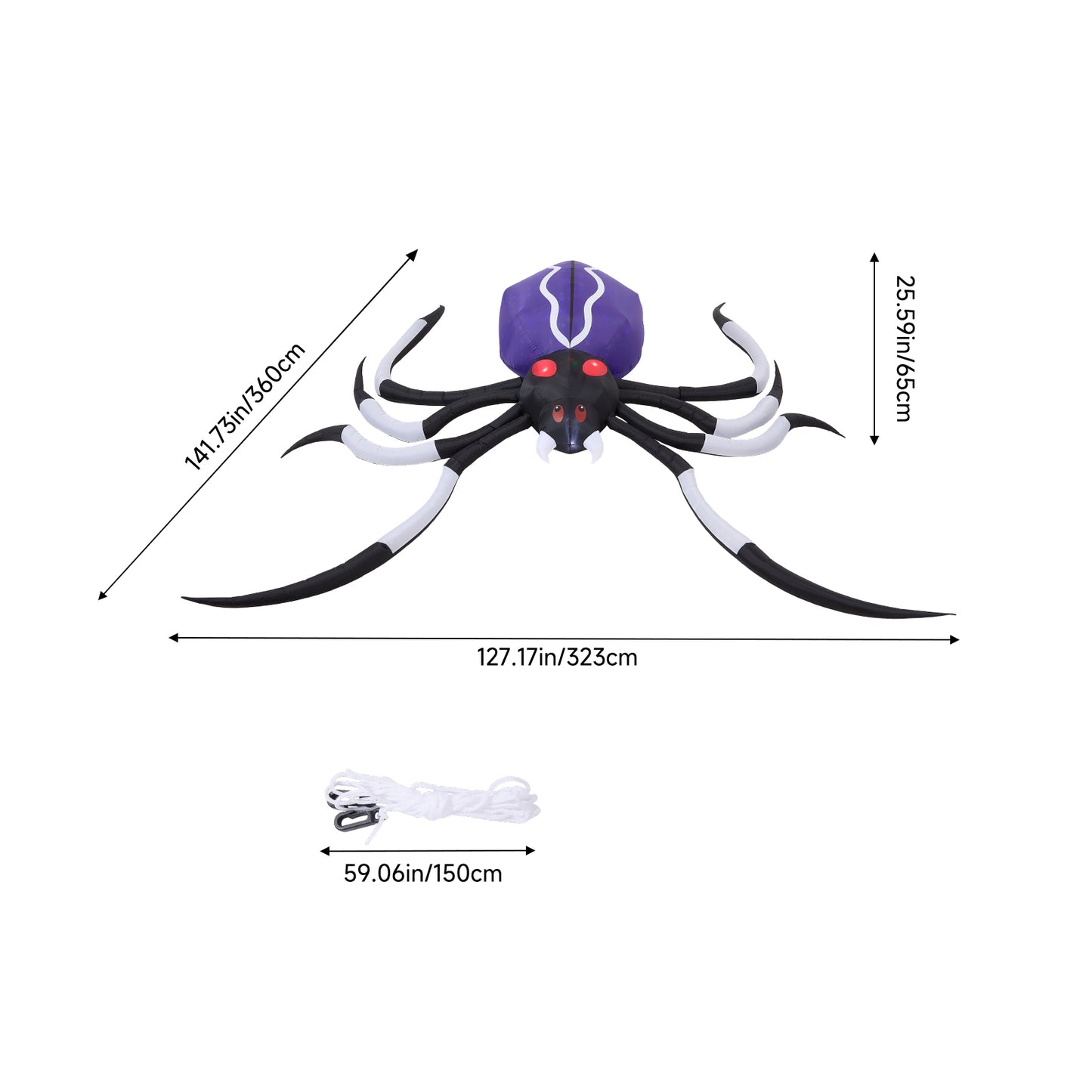 11 FT Halloween Inflatable Giant Spider with Built-in LED Lights