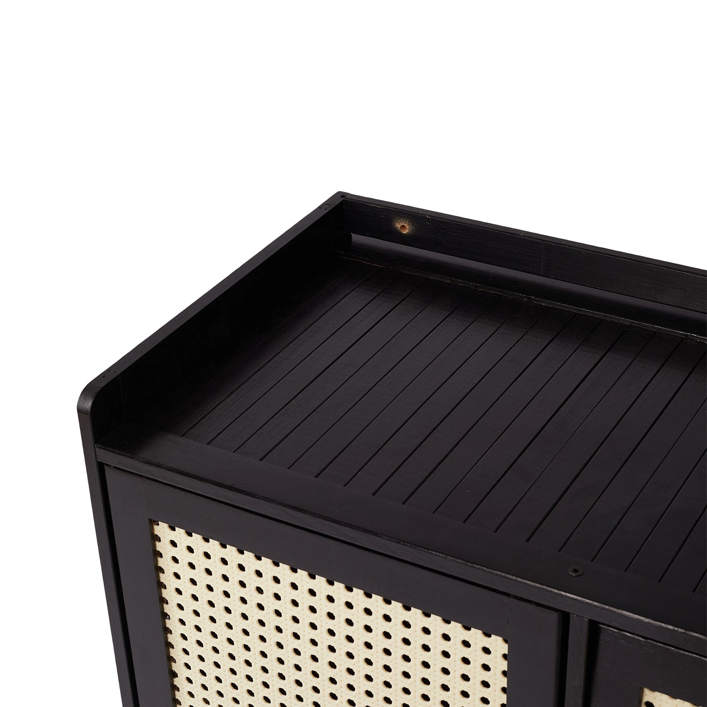 3-Door Rattan-Style Shoe Cabinet with Flip-Down Storage