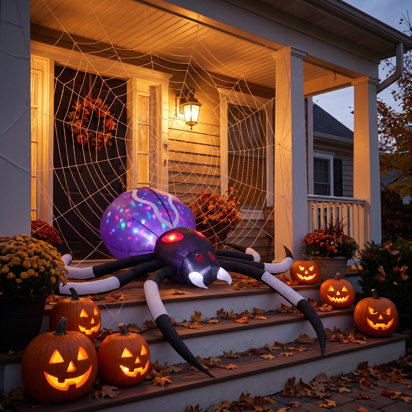 11 FT Halloween Inflatable Giant Spider with Built-in LED Lights