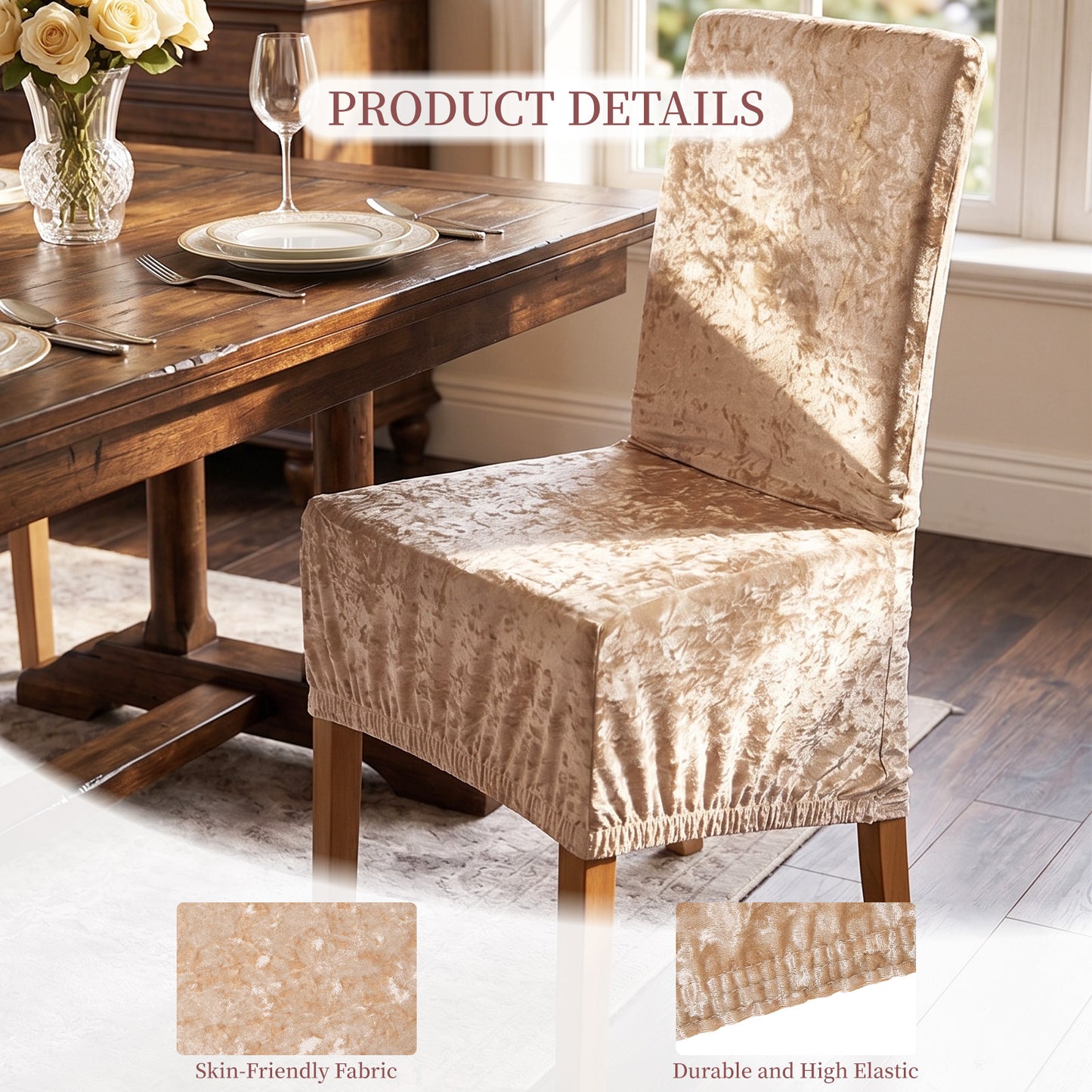 Set of 2 Elegant Dining Chair Covers with Elastic Band