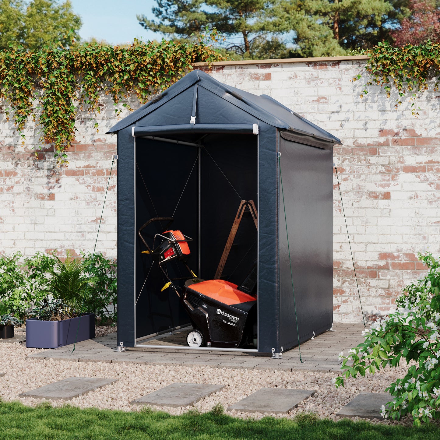 Dark Grey Outdoor Storage Shelter with Waterproof PE Cover