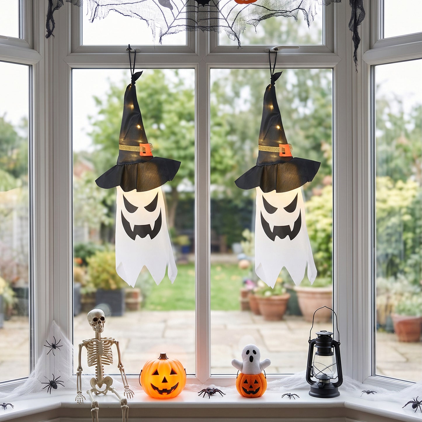 2Pcs Halloween Decorations Ghost Witch Hats with LED Lights